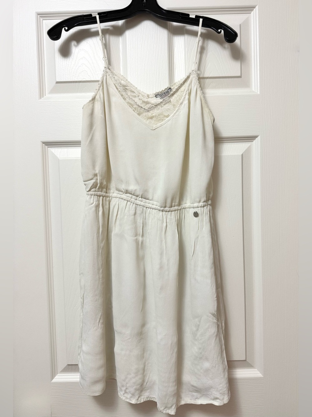 Guess Cream Lace-Trim Spaghetti Strap Mini Dress